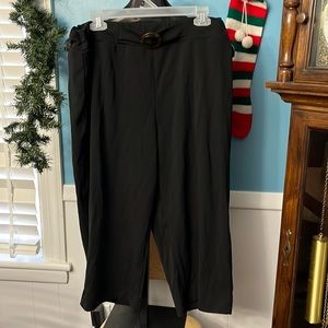 Ashley Blue, cropped wide leg black pants with faux belt 2XL XXL